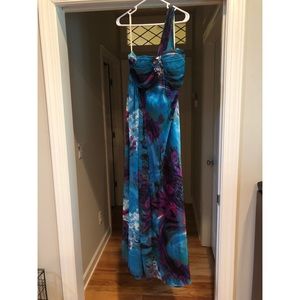 Blue multi-colored formal/prom dress